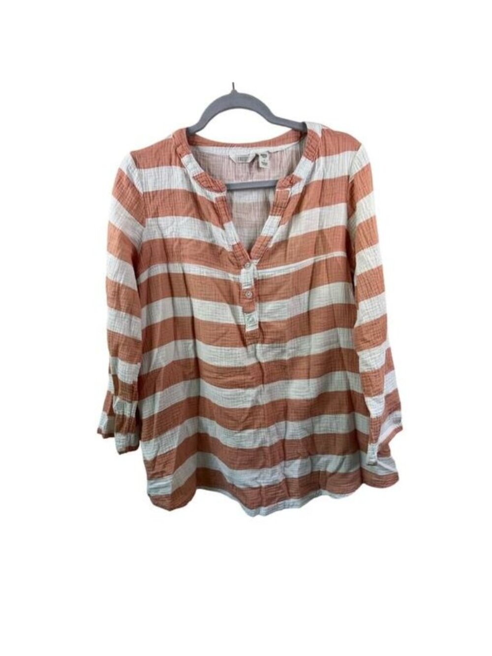 Kaktus Womens Striped 3/4 Sleeve Cotton Tunic Top M